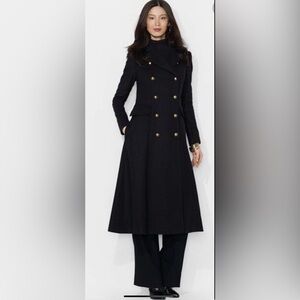 Tahari Black Wool Blend Military Style Double Breasted coat - Sz 4